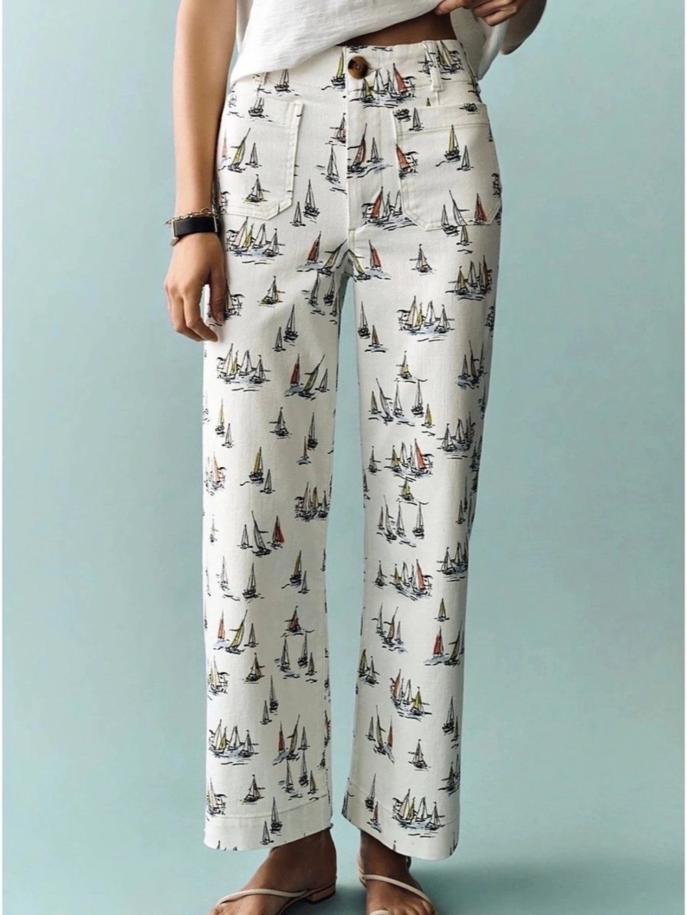 Maeve Colette High-Rise Wide-Leg
Full-Length Sailboat Jeans - 30